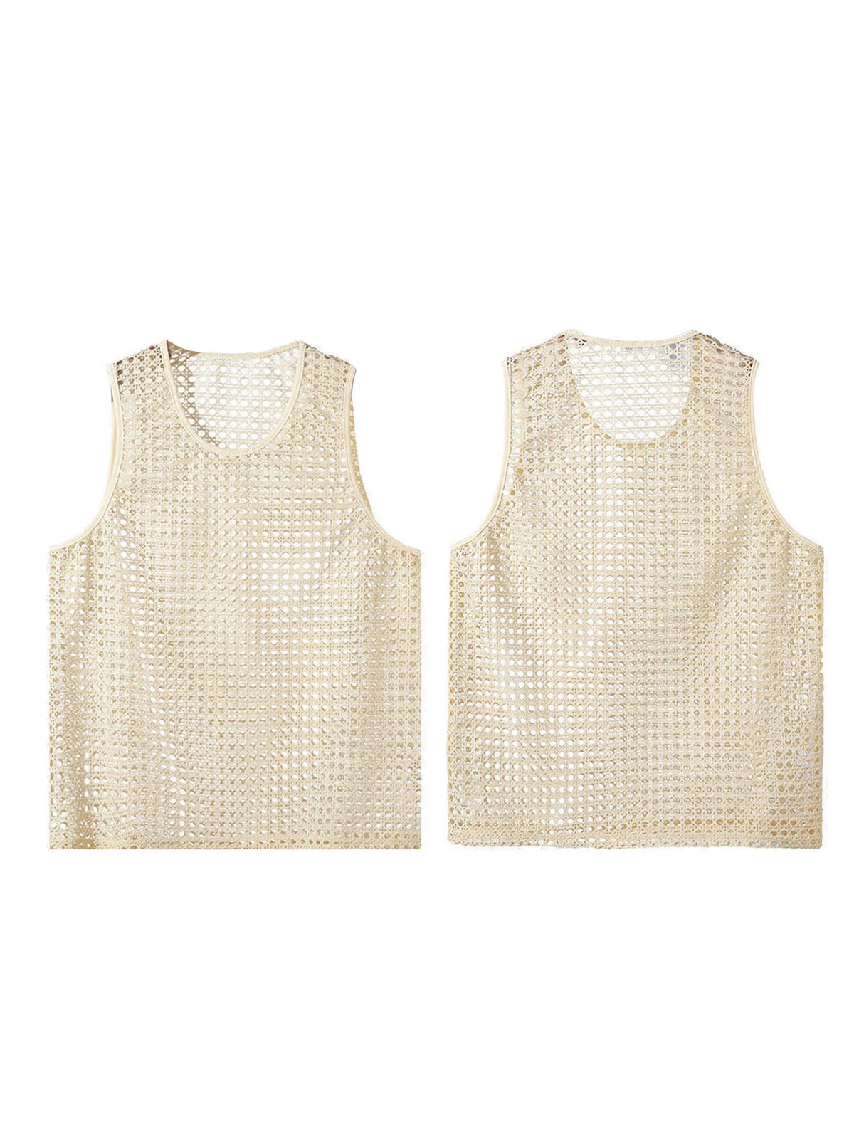 Men s Breathable Sleeveless Tank Tops Fashionable Hollow Out Crew Neck Casual Solid Cool Stylish T-Shirt for Summer